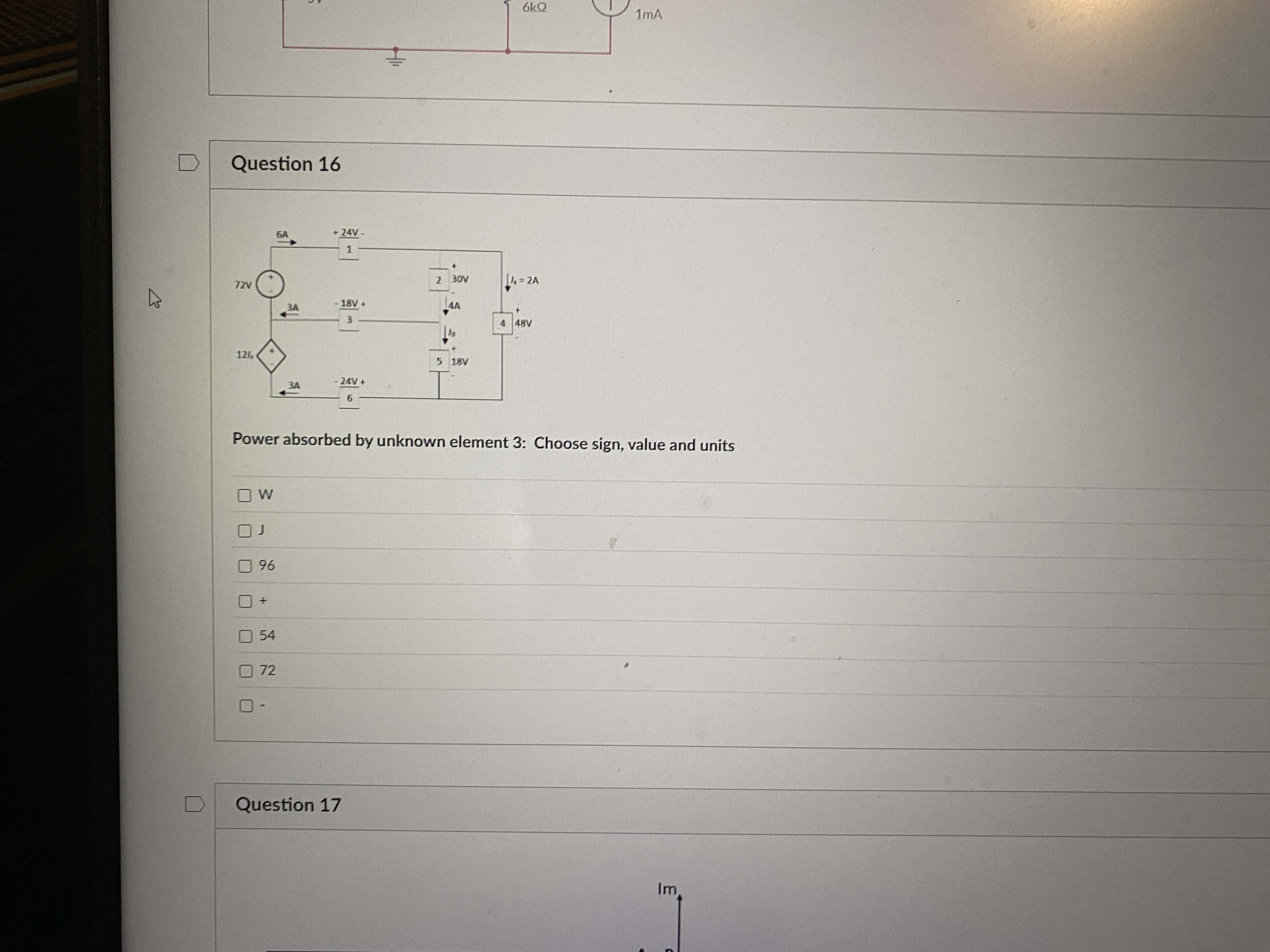 Question 1 6 Power absorbed by unknown element 3