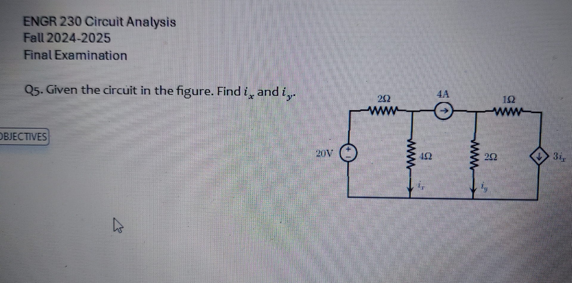 Given the circuit in the figure. Find i x and i y