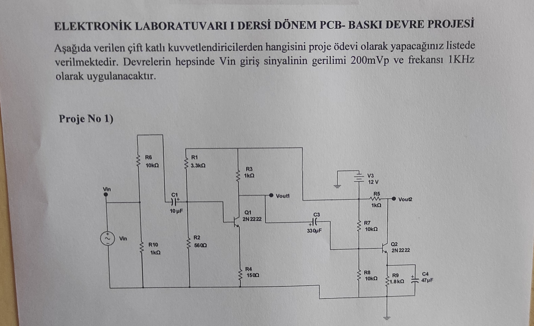 ELEKTRONIK LABORATUVARI I DERSI D NEM PCB - BASKI