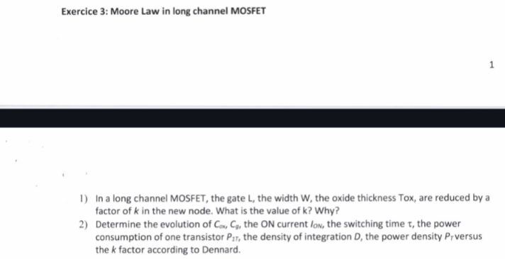 Exercice 3 : Moore Law in long channel MOSFET 1