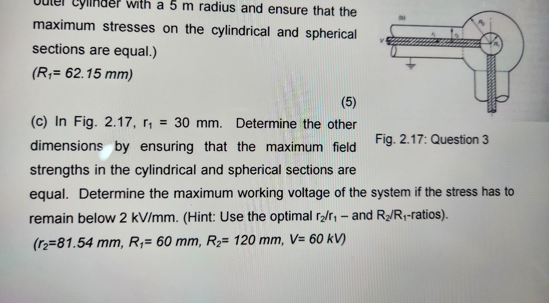 ( c ) In Fig. 2 . 1 7 , r 1 = 3 0 m m . Determine