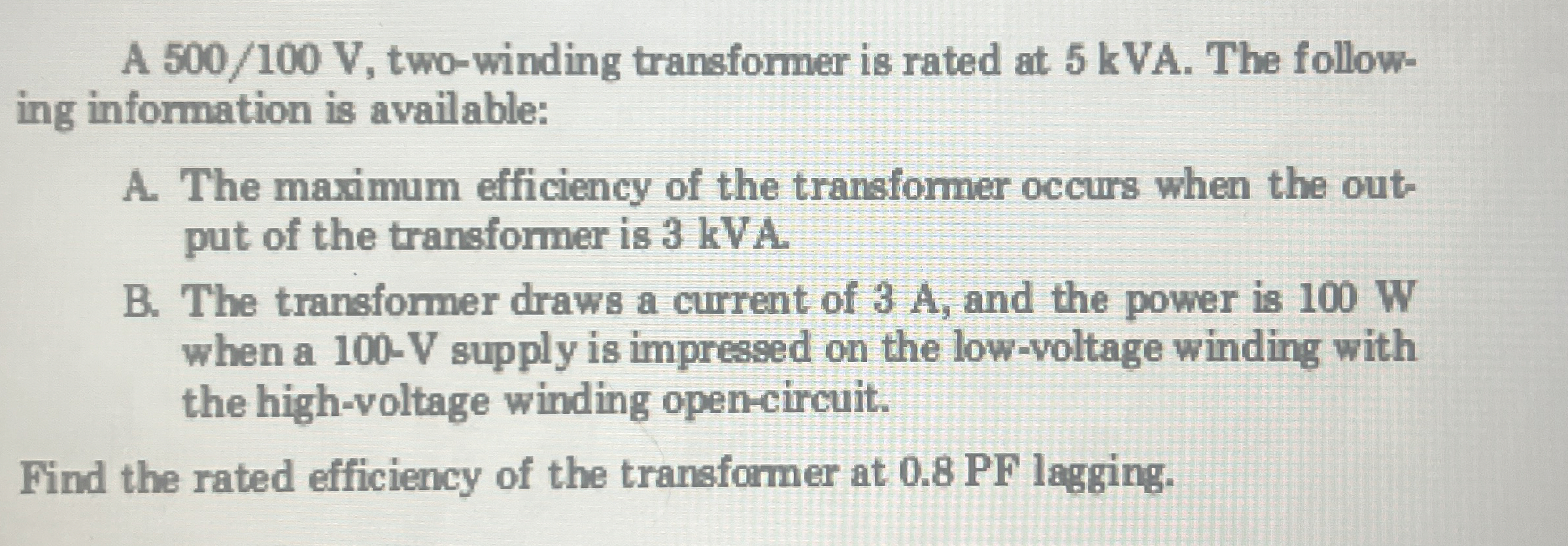 A 5 0 0 1 0 0 V , two - winding transformer is