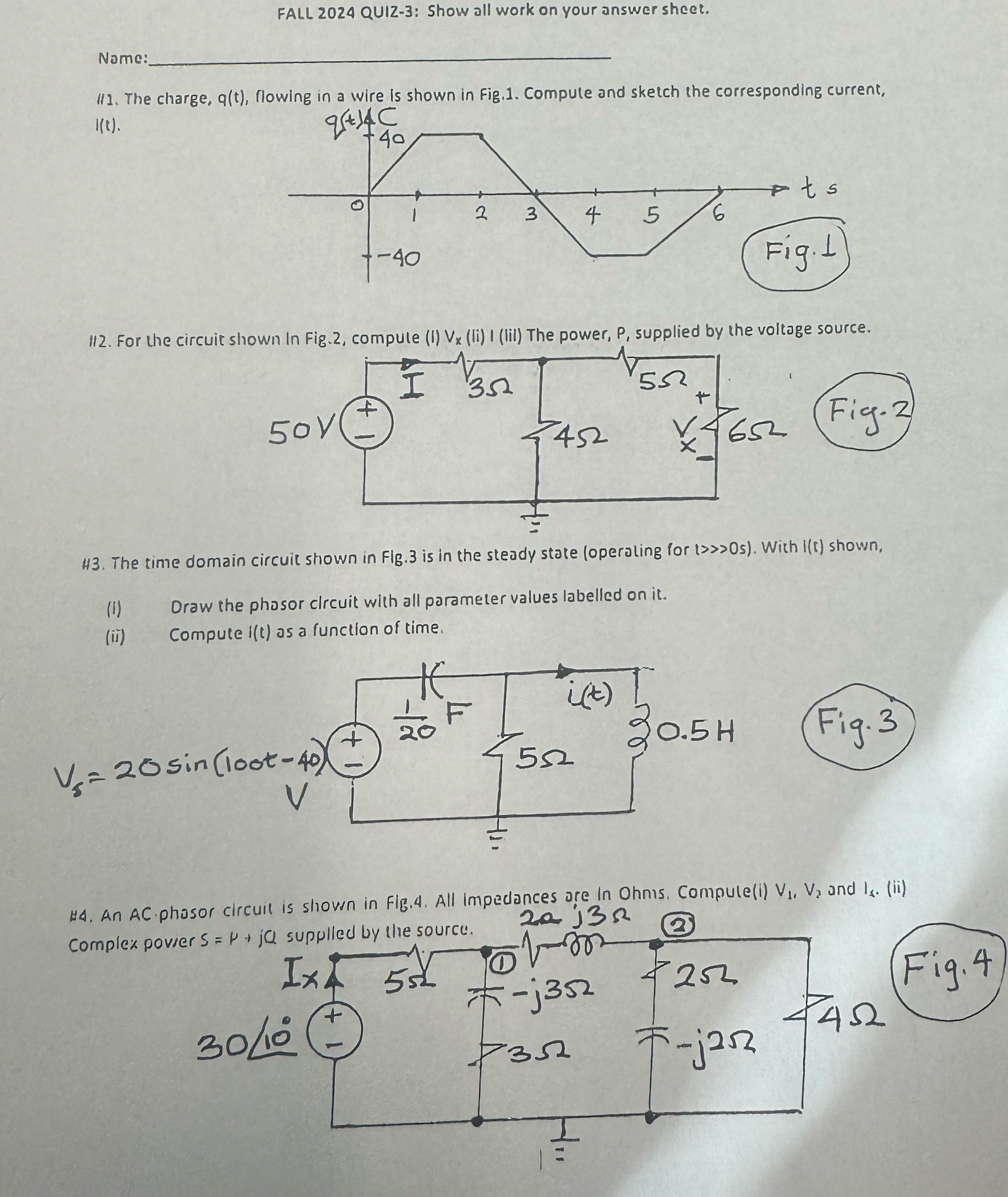 Show all work on your answer sheet 1 . The