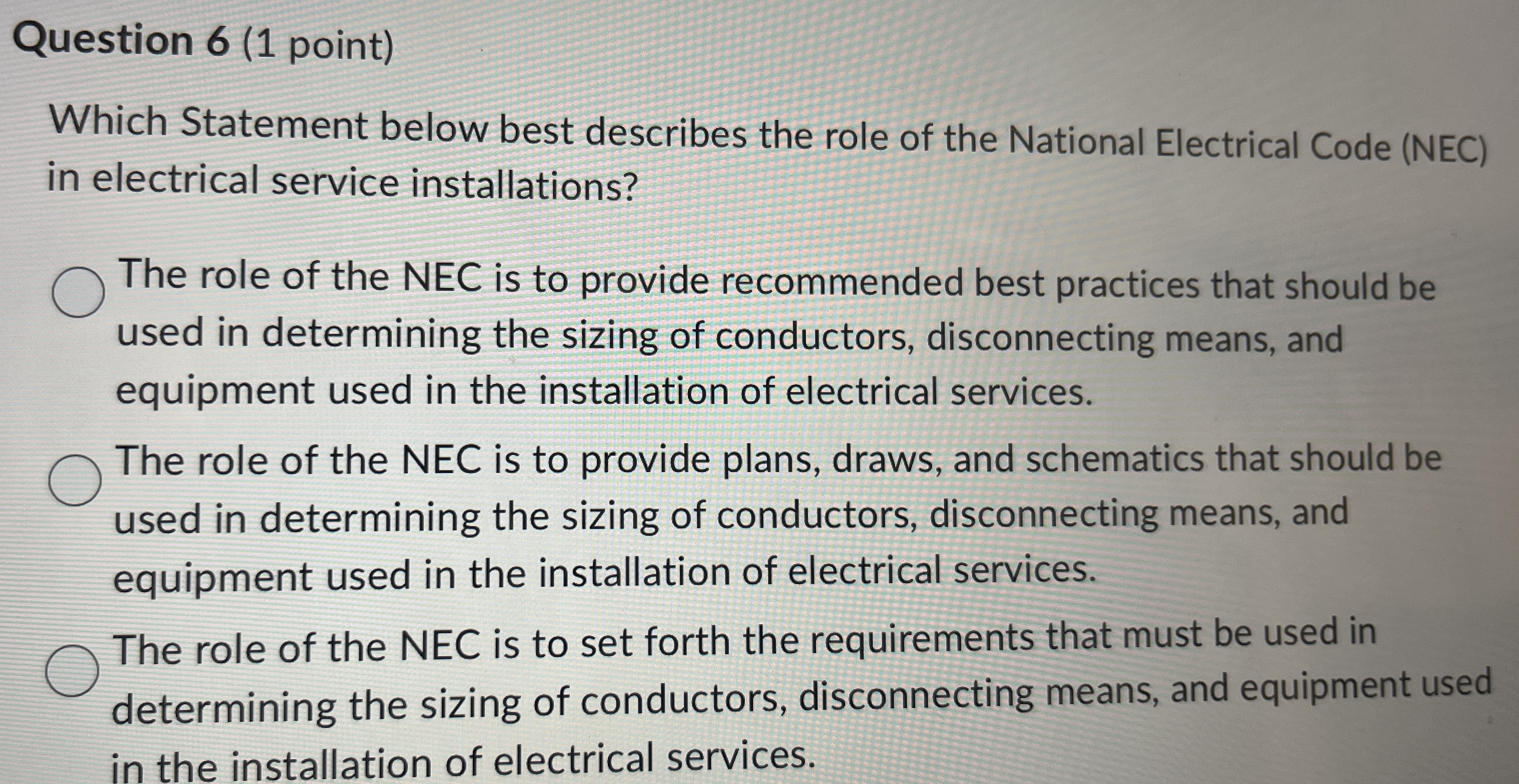 Question 6 ( 1 point ) Which Statement below best