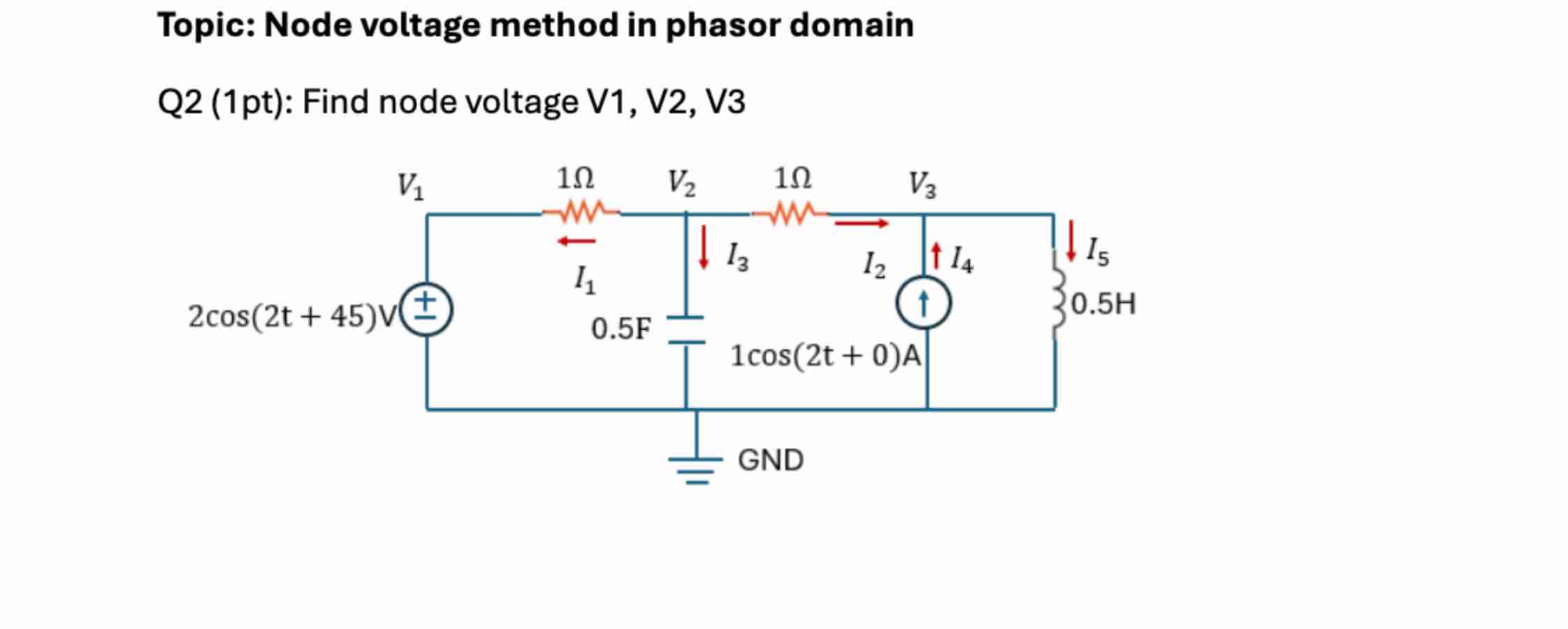Topic: Node voltage method in phasor domain 2 ) :
