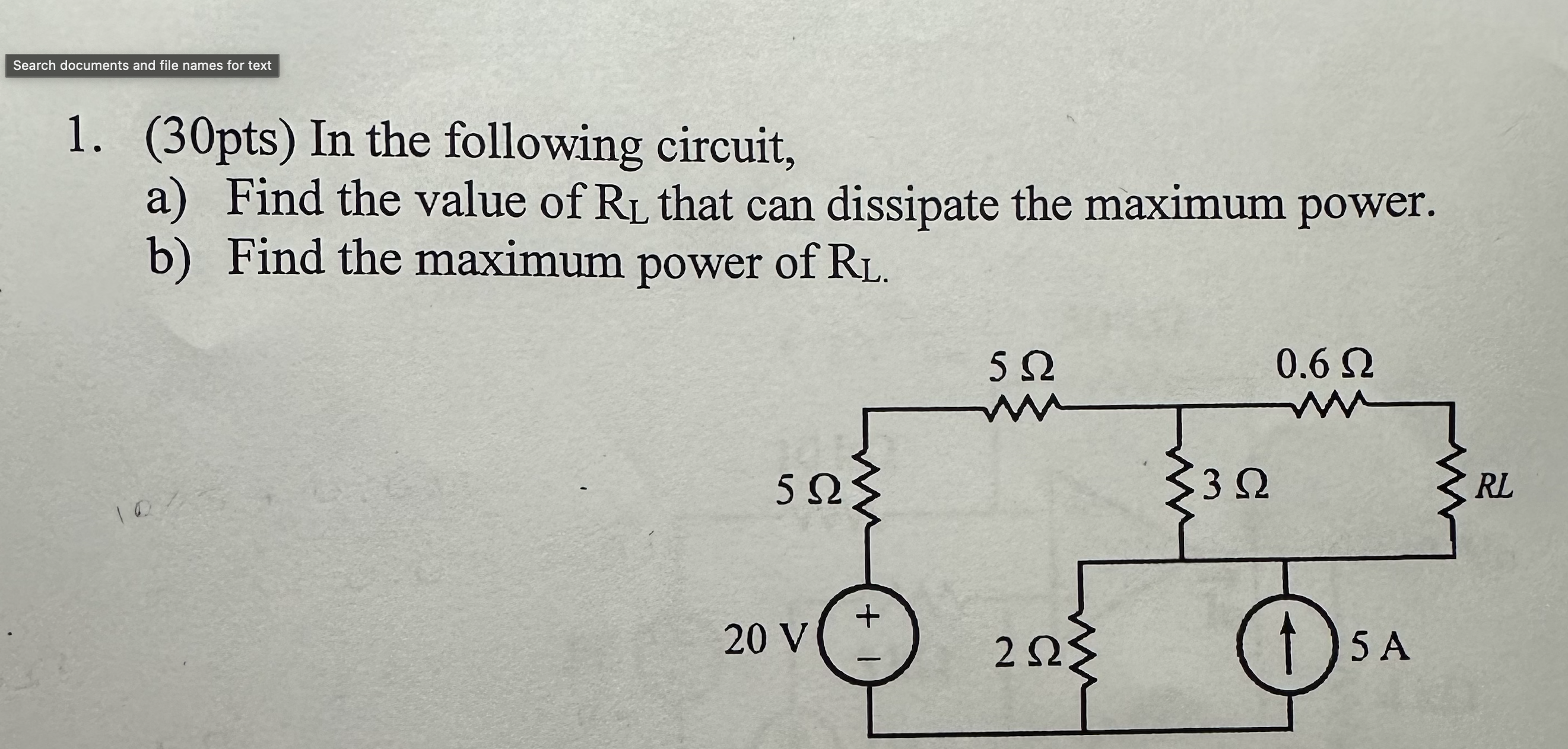 ( 3 0 pts ) In the following circuit, a ) Find