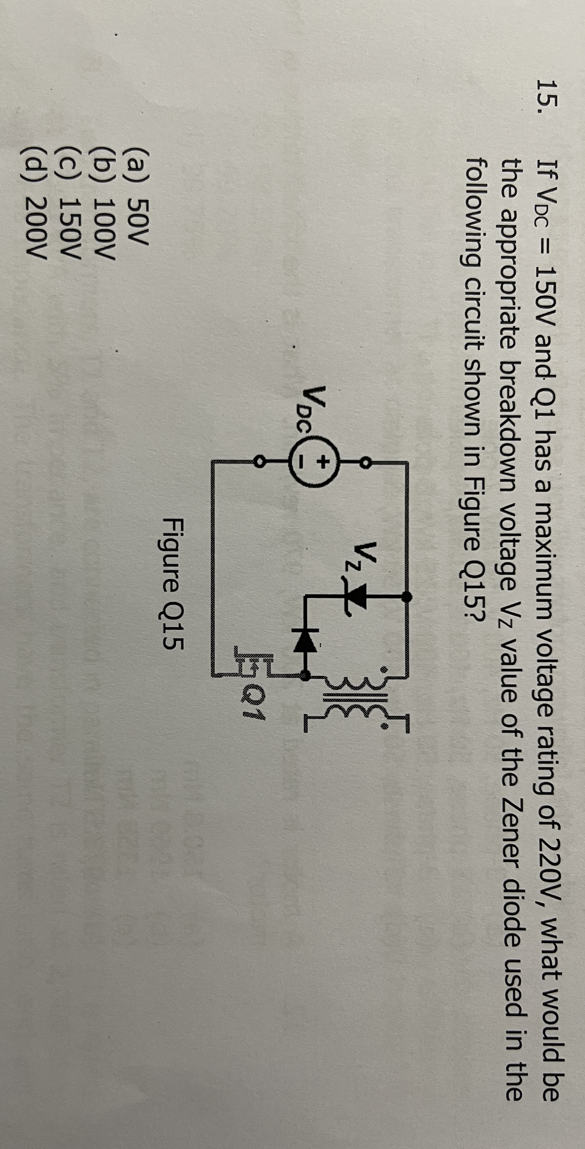 If V D C = 1 5 0 V and Q 1 has a maximum voltage