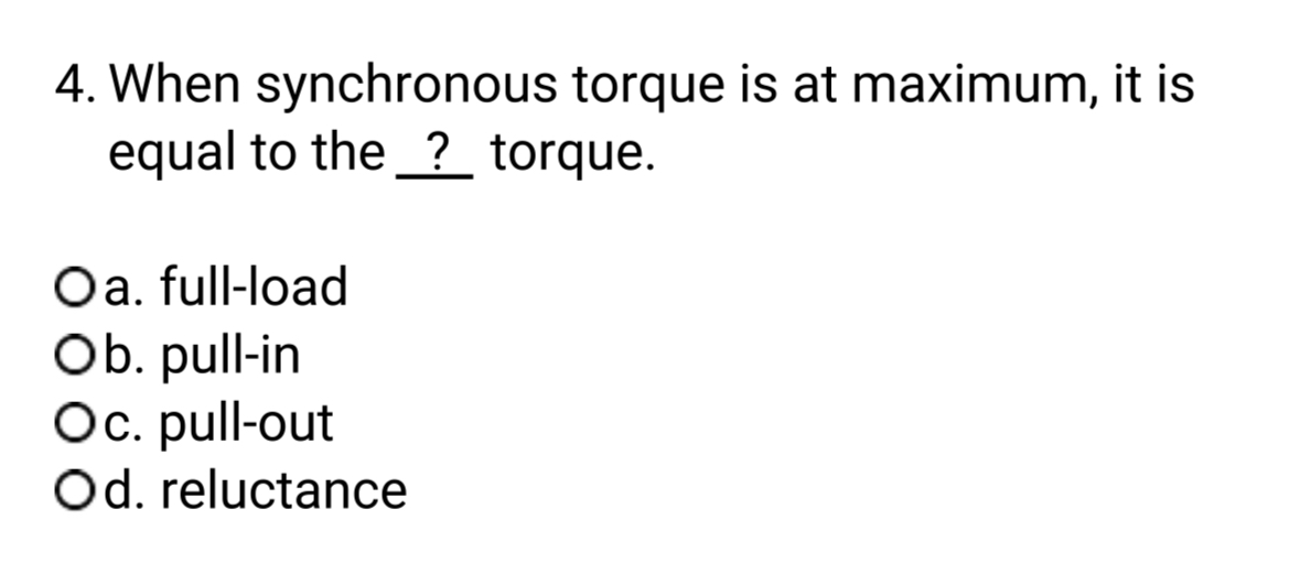 When synchronous torque is at maximum, it is