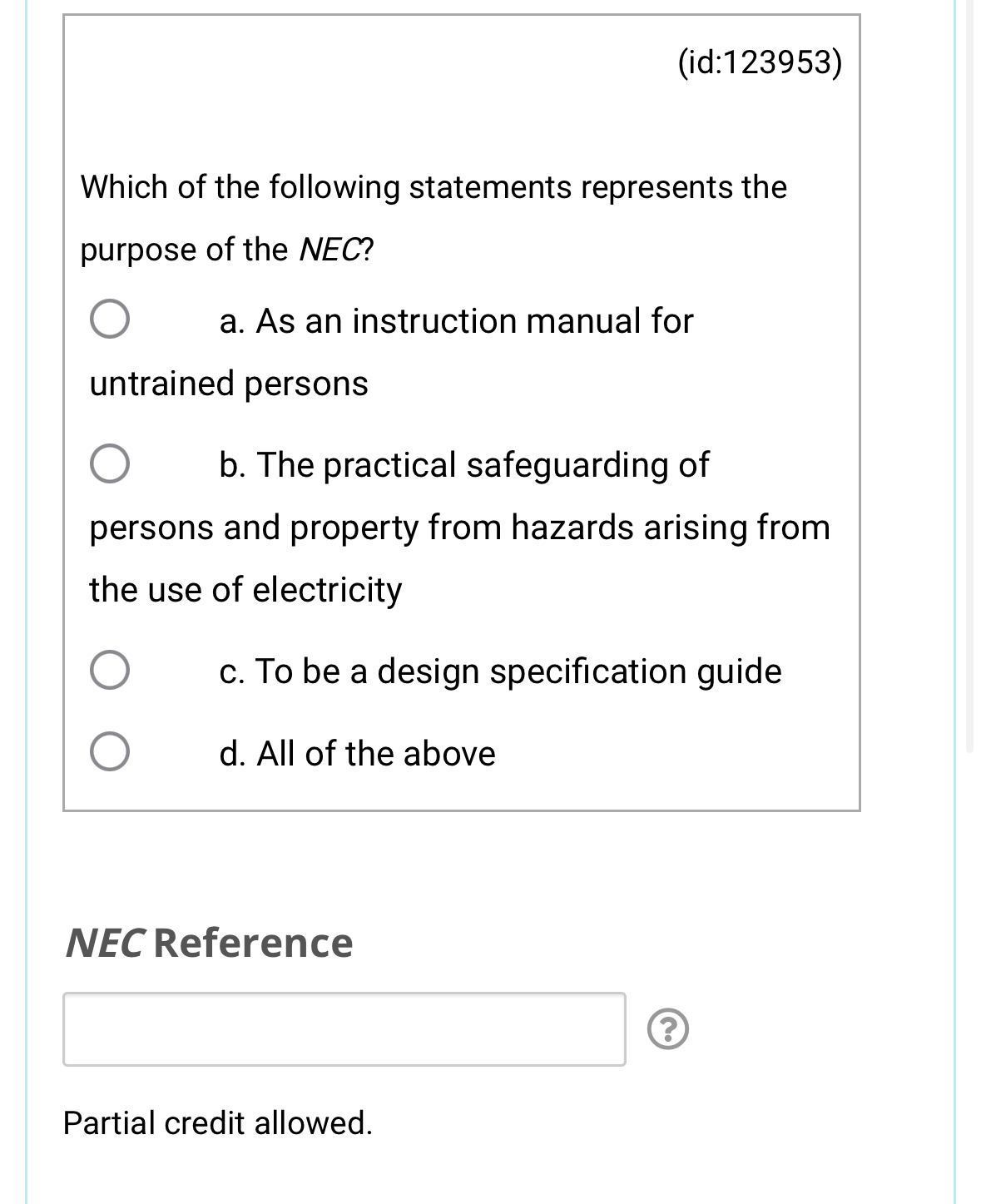 ( id: 1 2 3 9 5 3 ) Which of the following