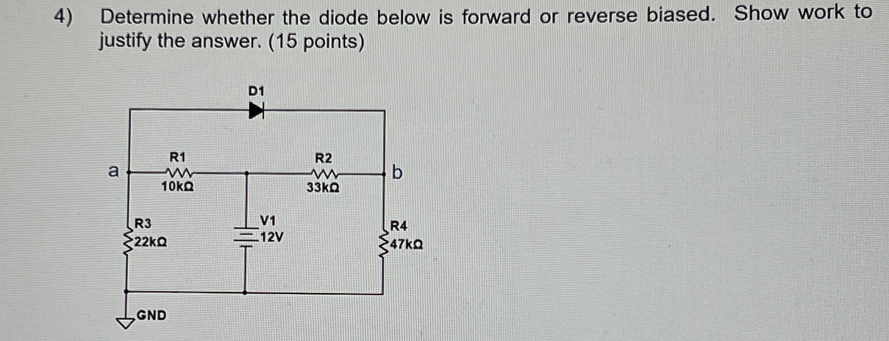 Determine whether the diode below is forward or