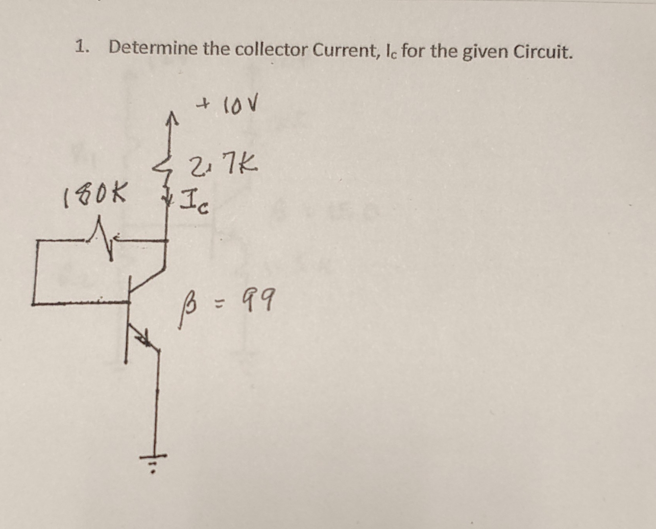 Determine the collector Current, I c for the