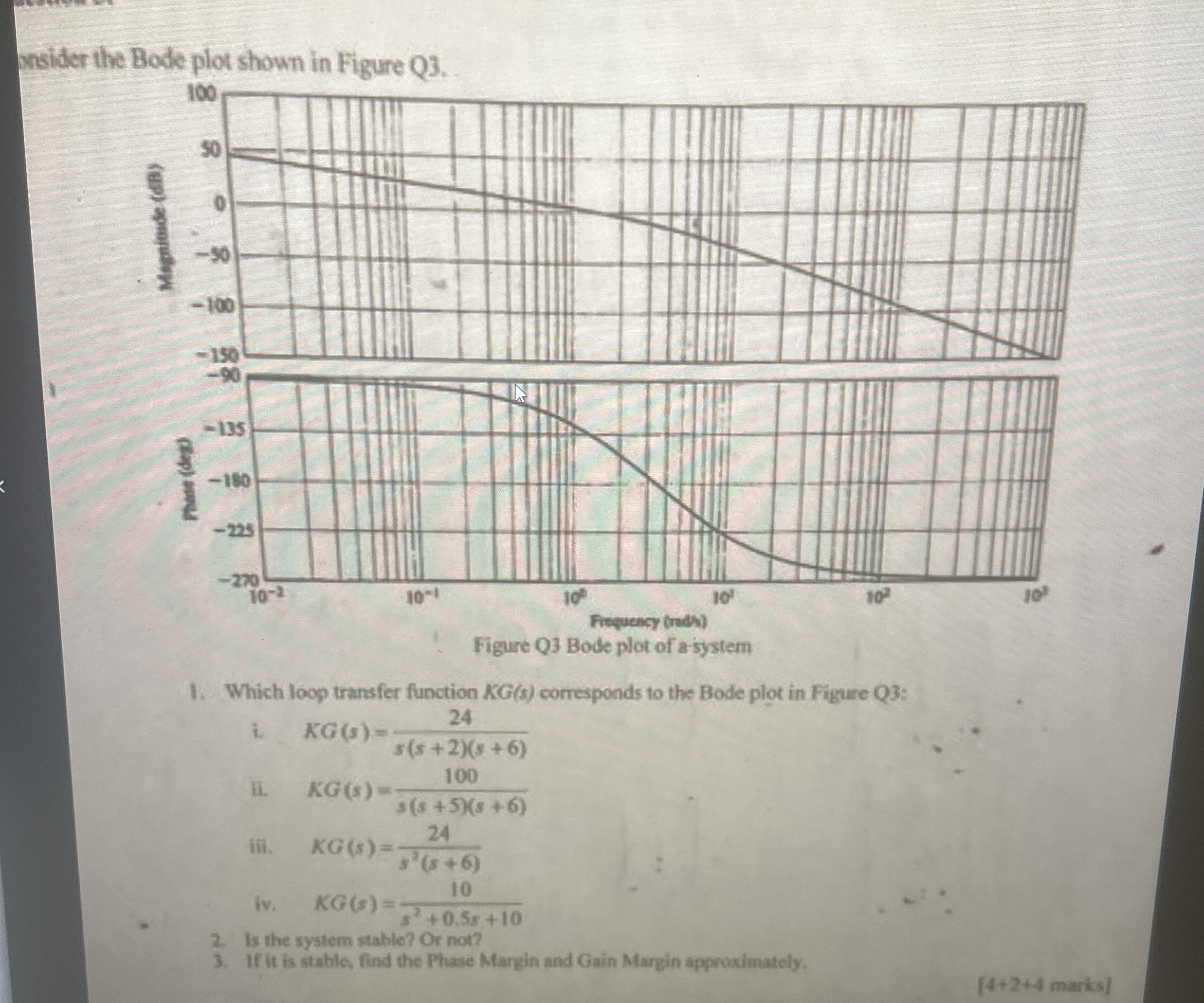 onsider the Bode plot shown in Figure Q 3 .