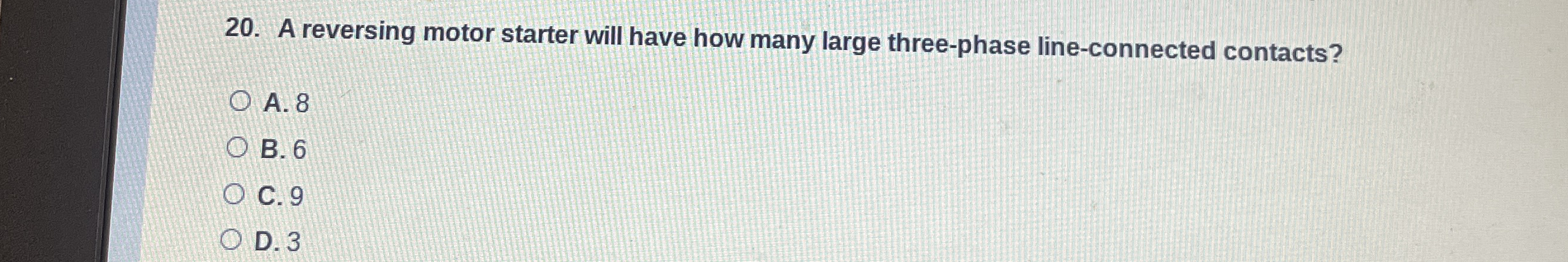 A reversing motor starter will have how many