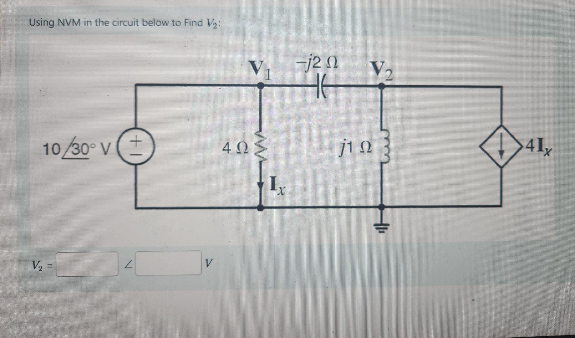 Using NVM in the circuit below to Find V 2 : V 2 =