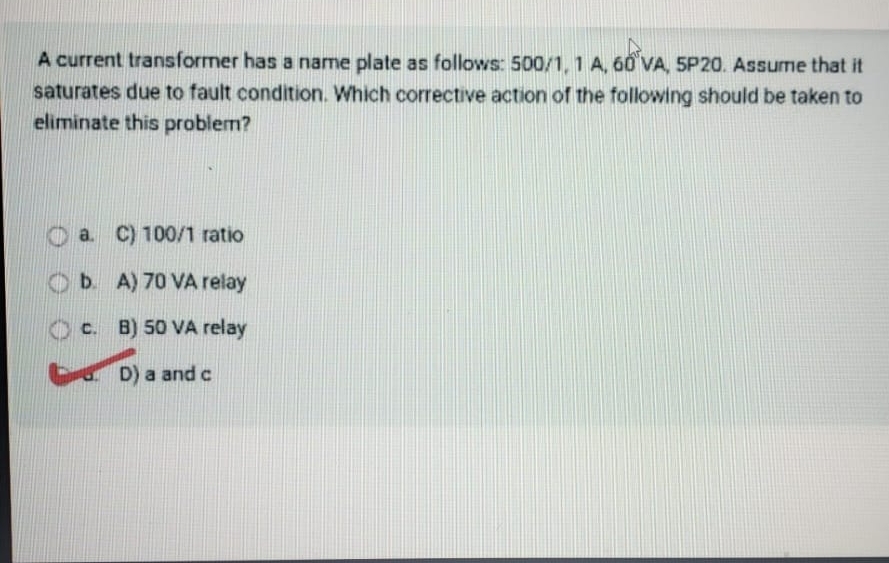 A current transformer has a name plate as
