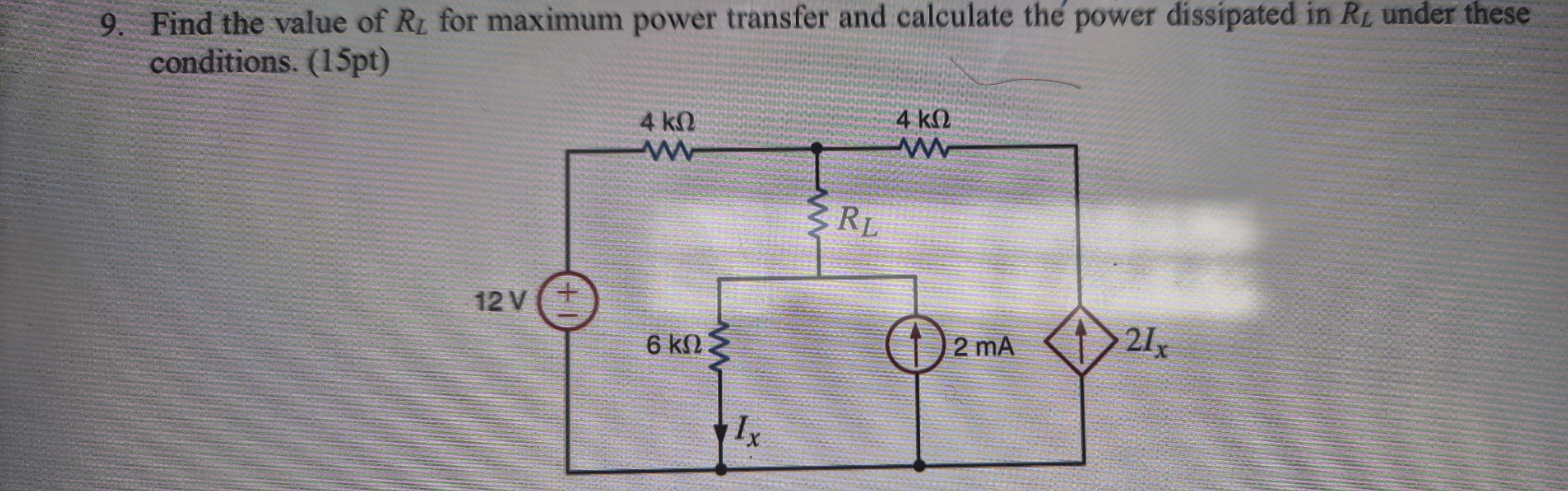 Find the value of R L for maximum power transfer
