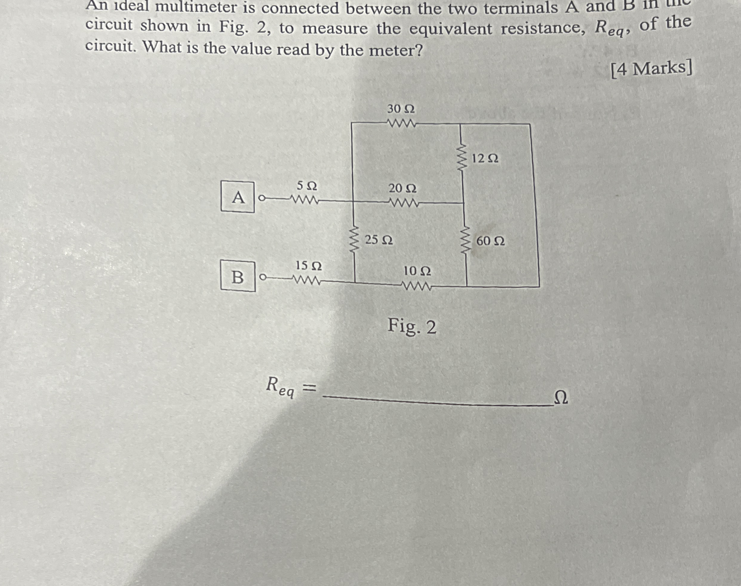 An ideal multimeter is connected between the two
