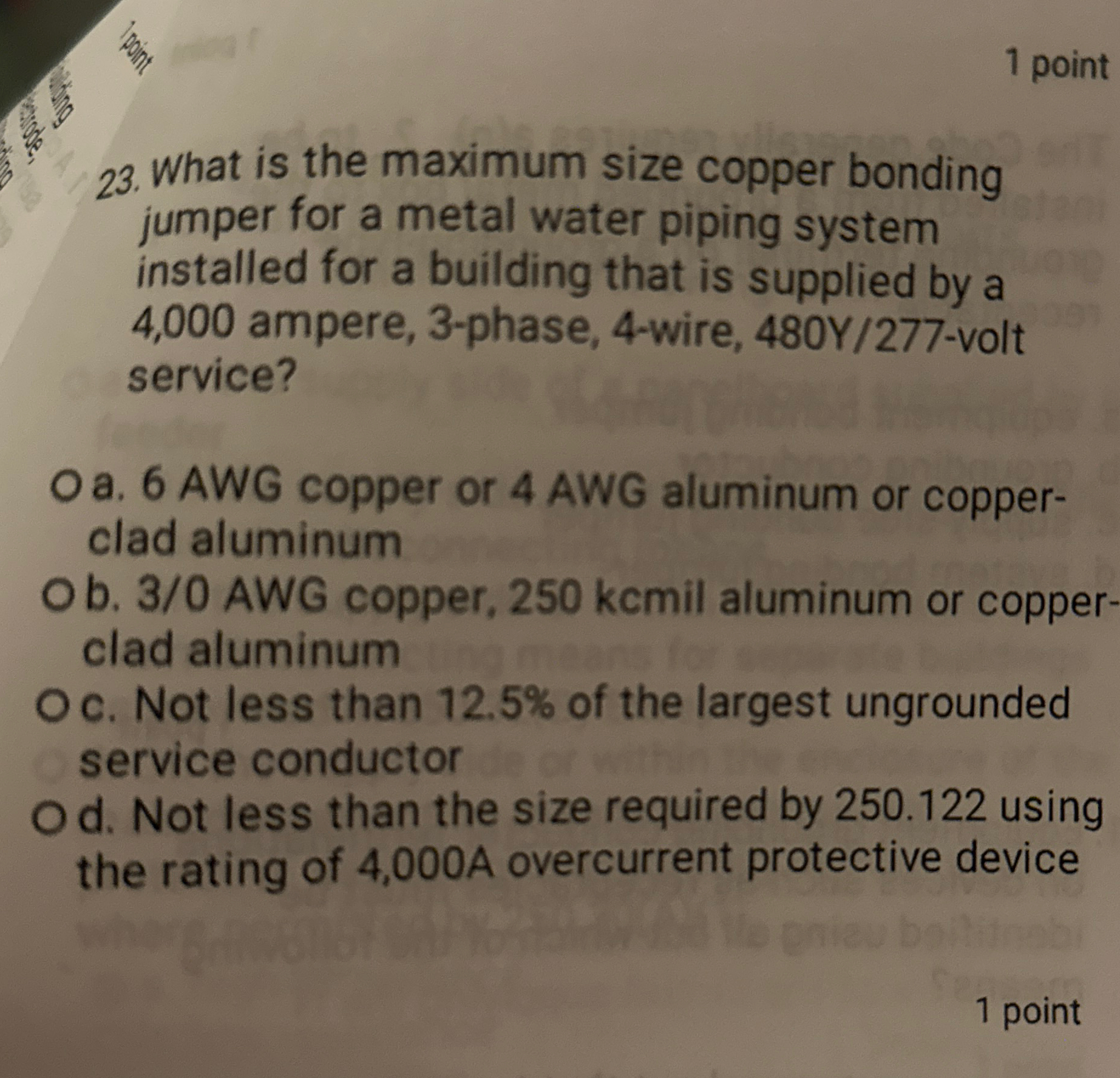1 point 2 3 . What is the maximum size copper