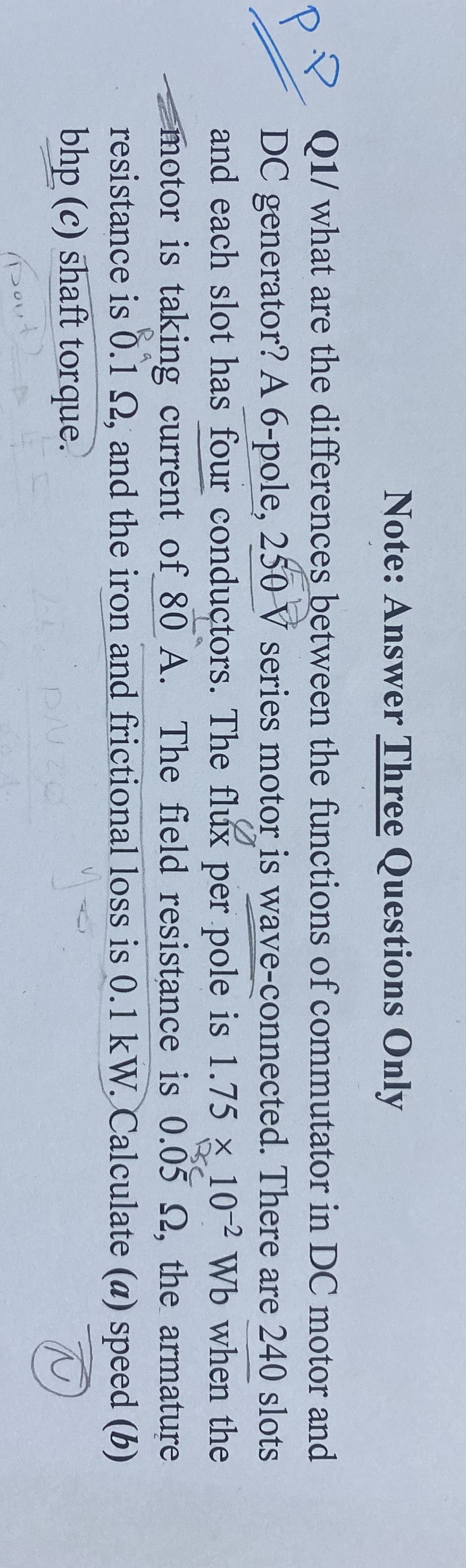 A 6 - pole, 2 5 0 V series motor is wave -