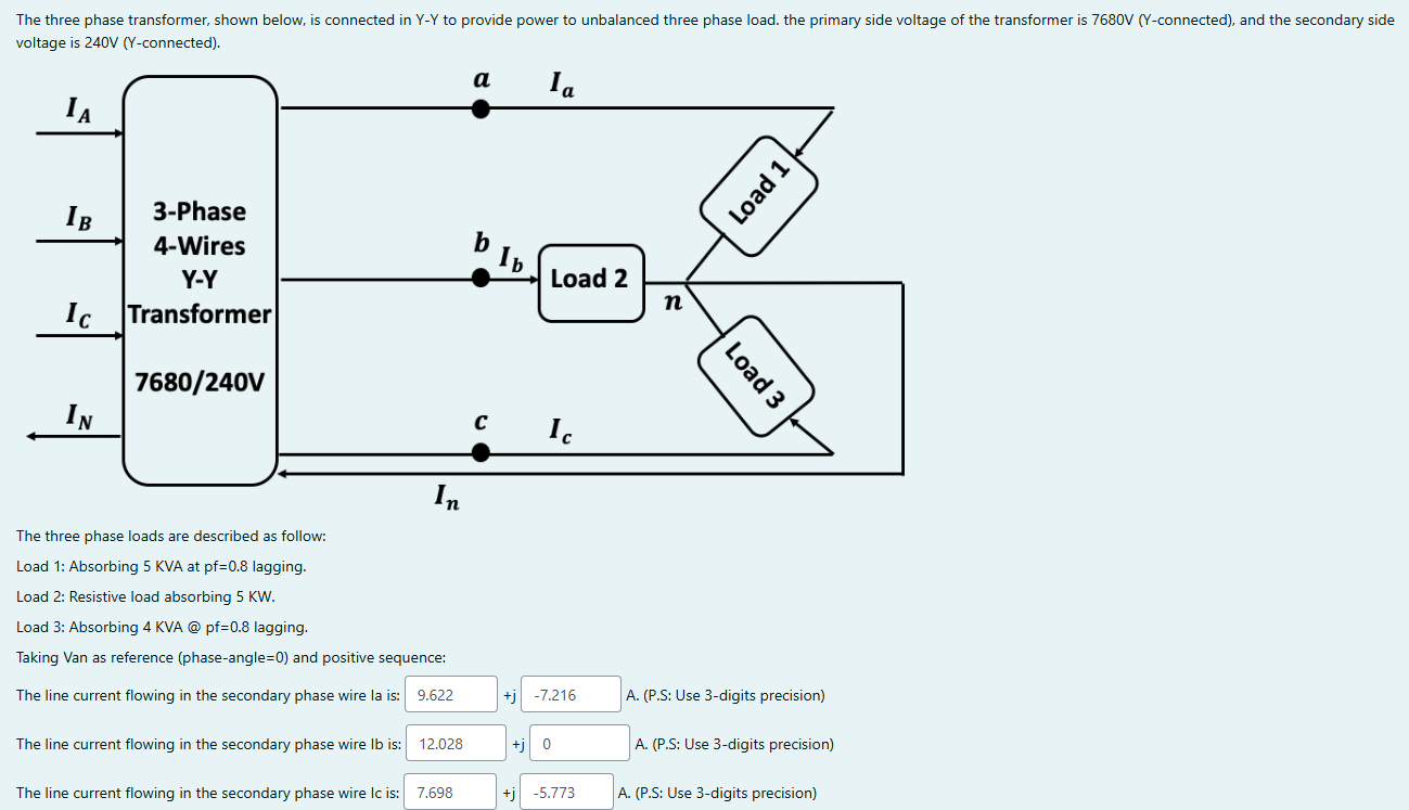 The three phase transformer, shown below, is
