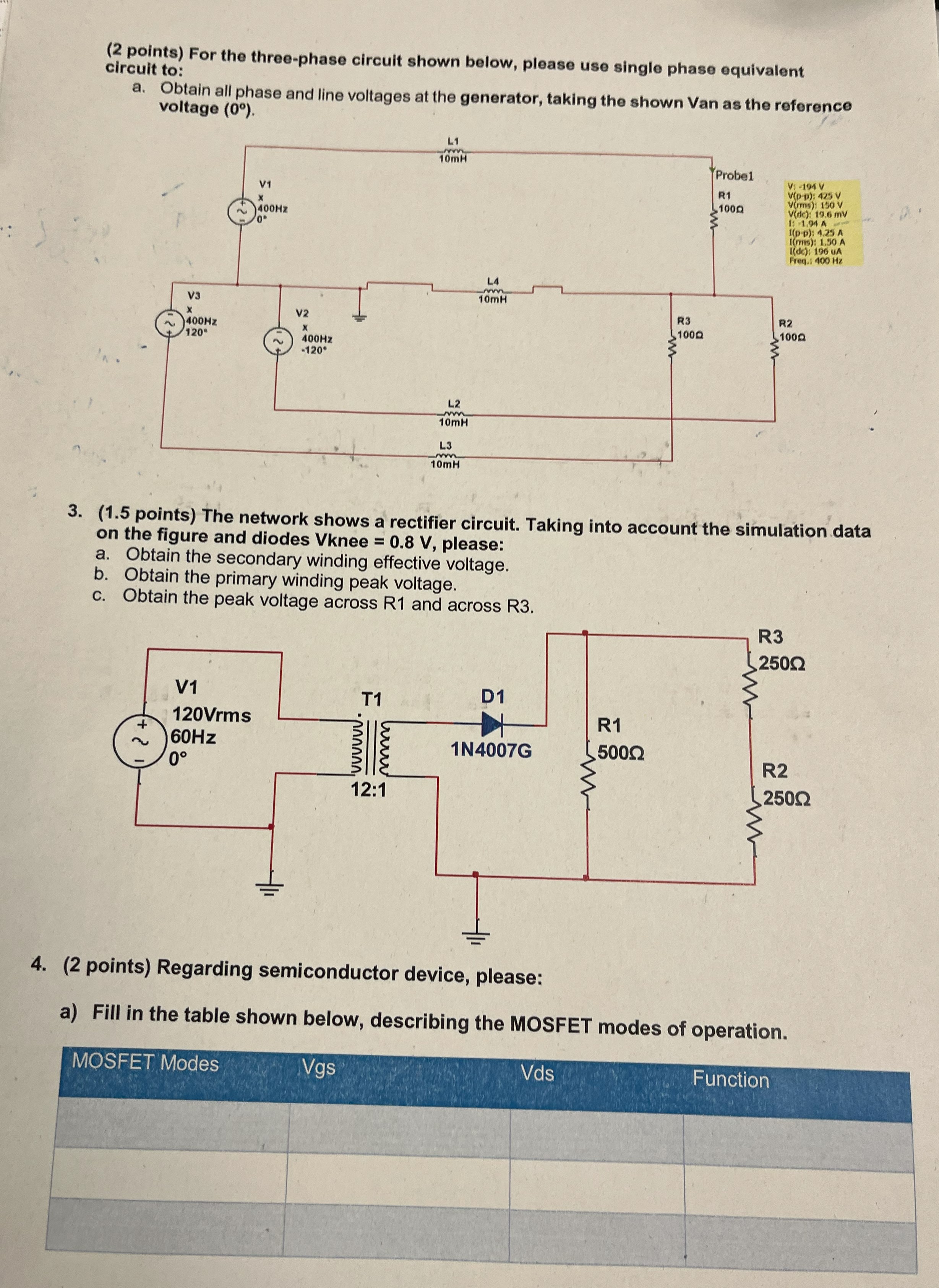 ( 2 points ) For the three - phase circuit shown