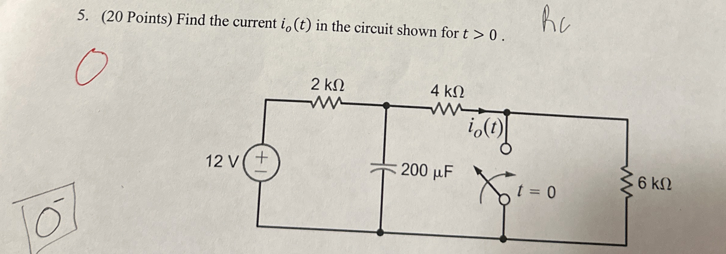 ( 2 0 Points ) Find the current i o ( t ) in the