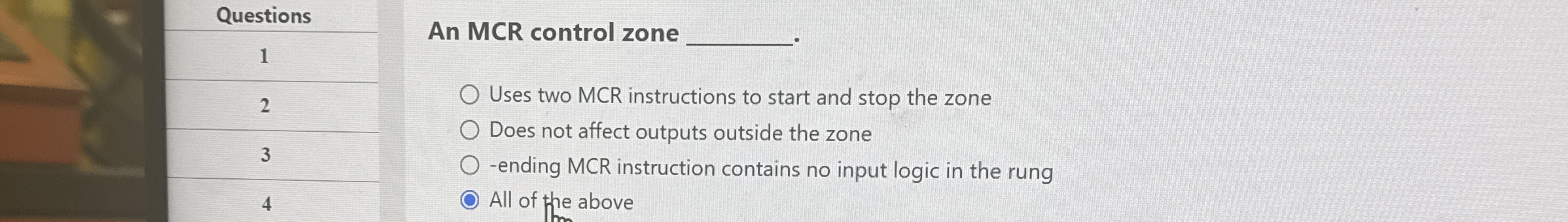 Questions 1 An MCR control zone 2 Uses two MCR