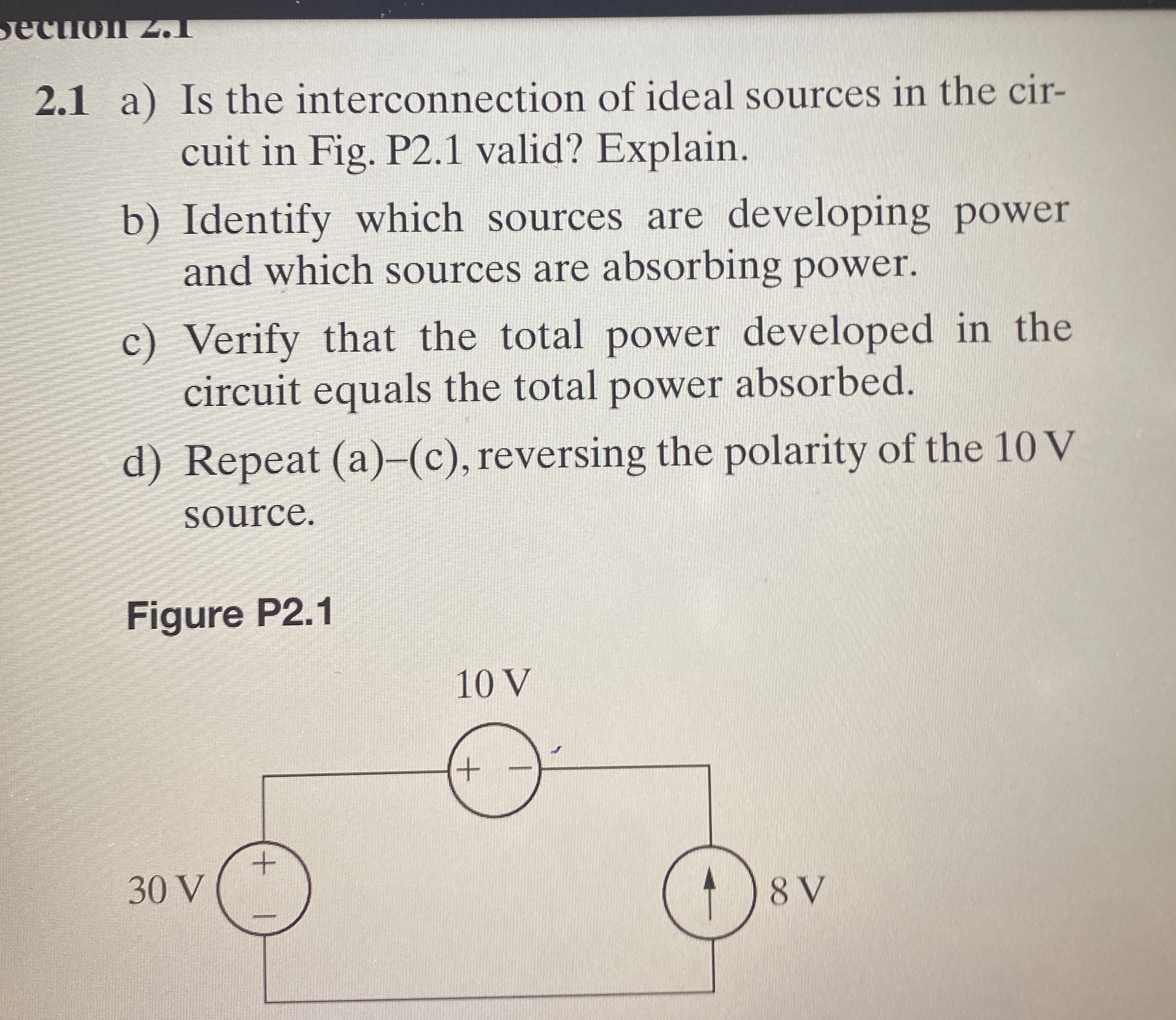 2 . 1 a ) Is the interconnection of ideal sources