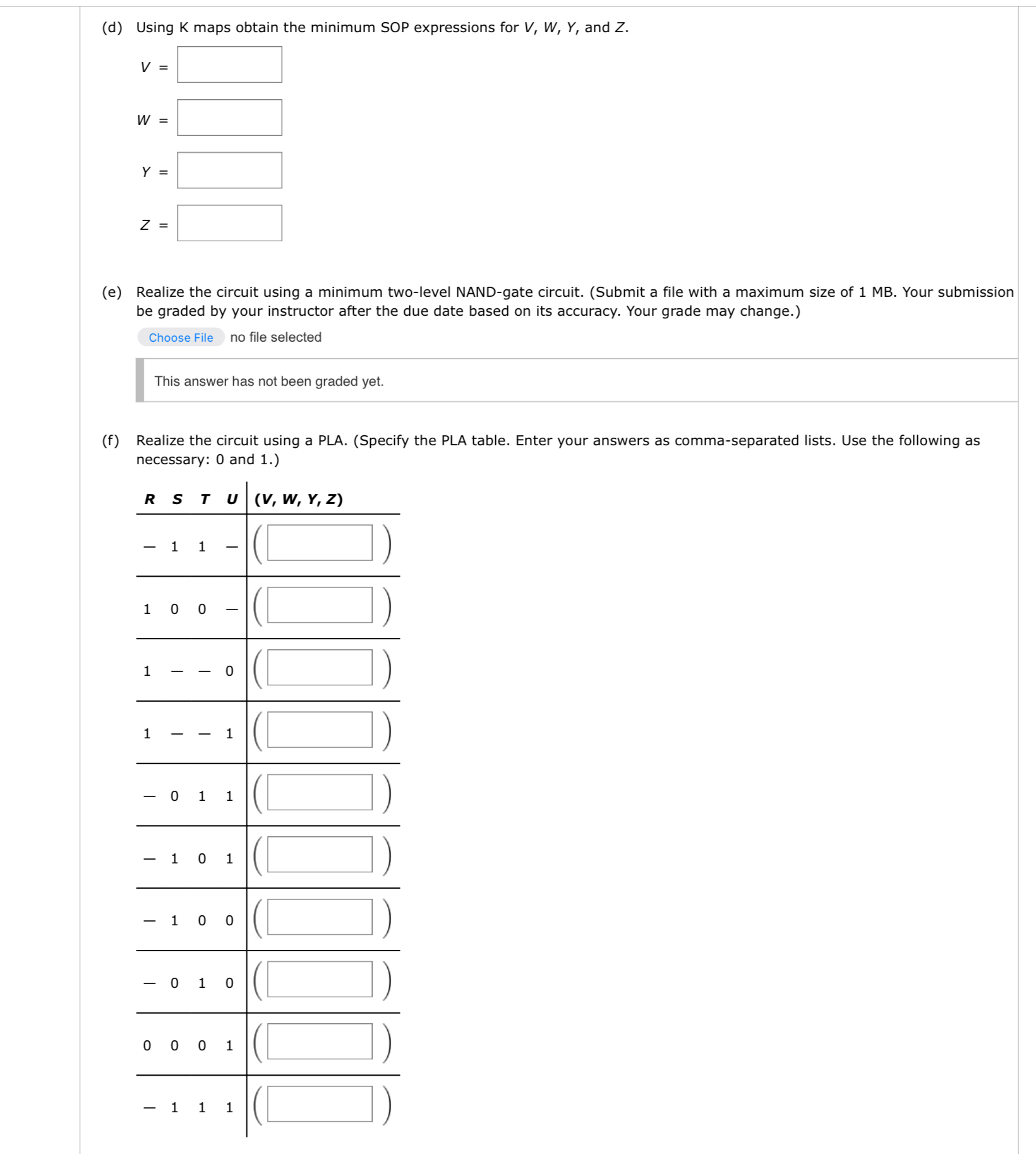 ( d ) Using K maps obtain the minimum SOP