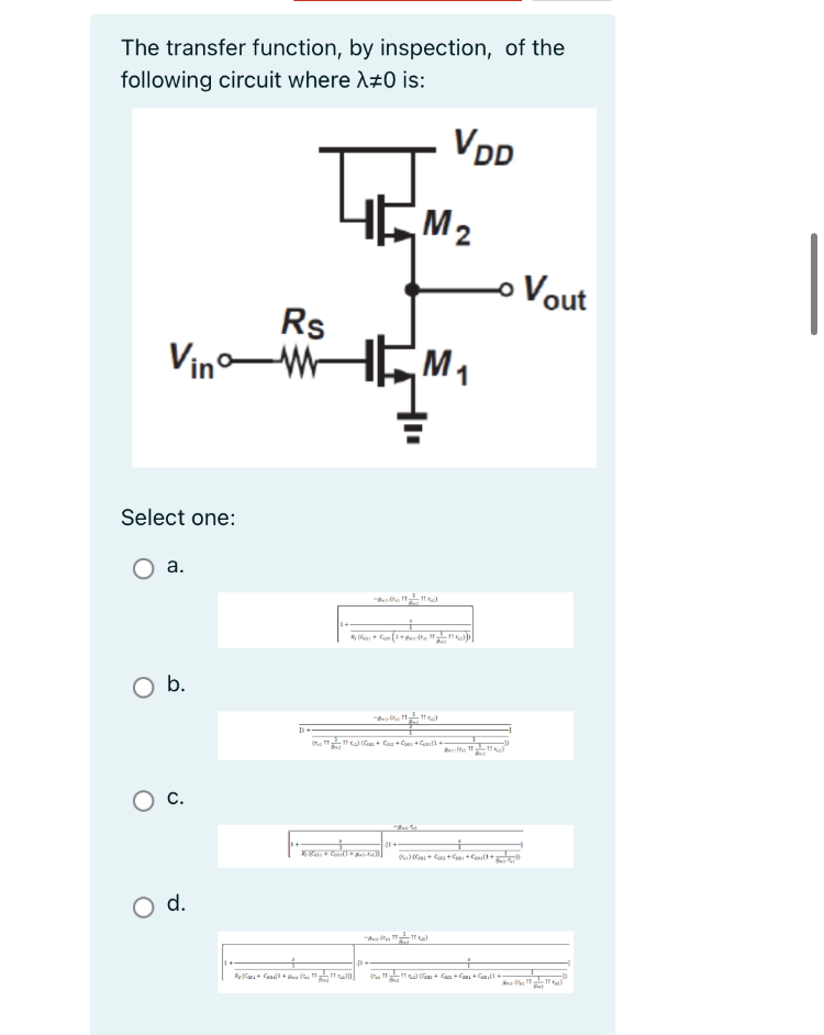The transfer function, by inspection, of the