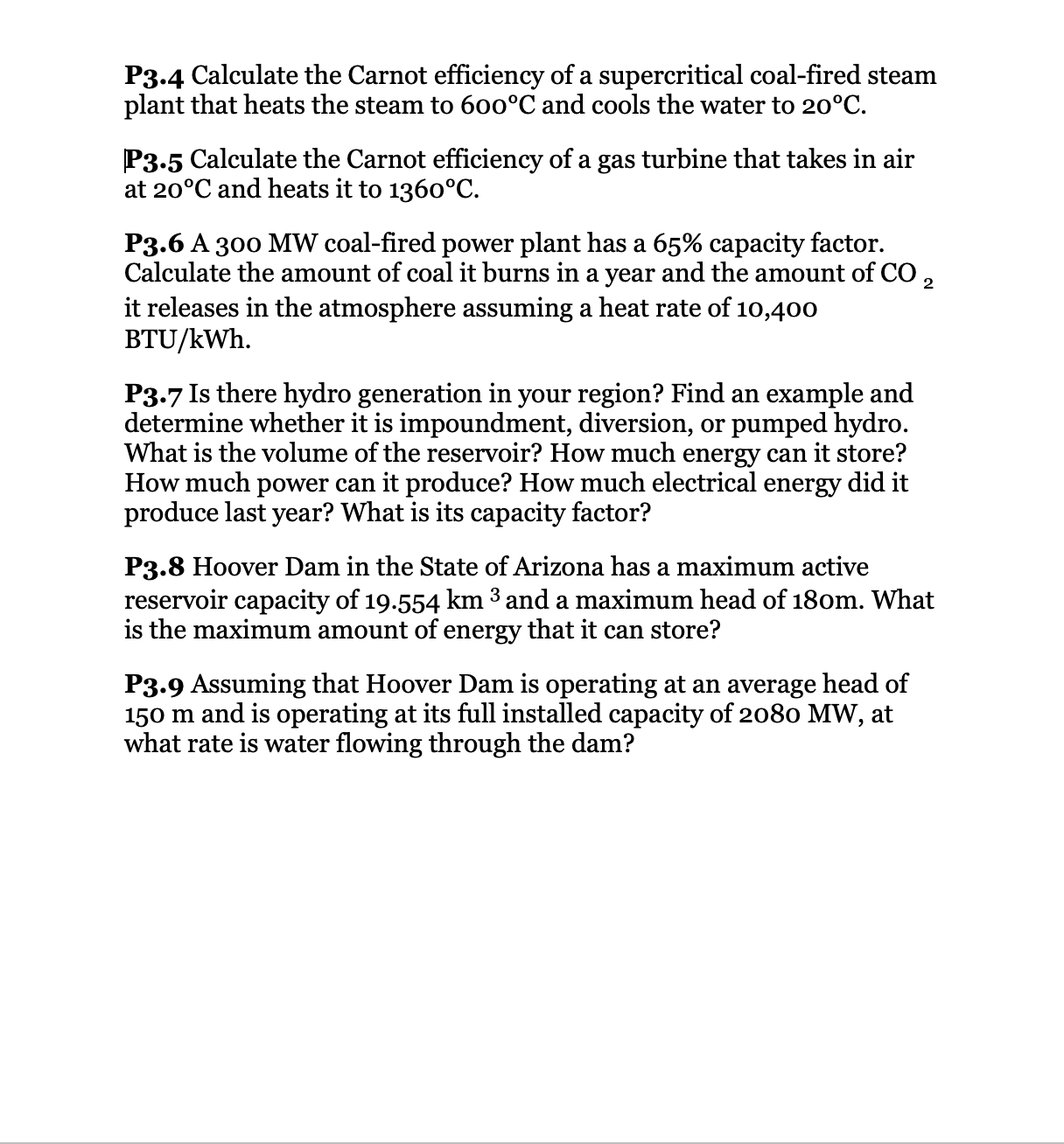 P 3 . 4 Calculate the Carnot efficiency of a