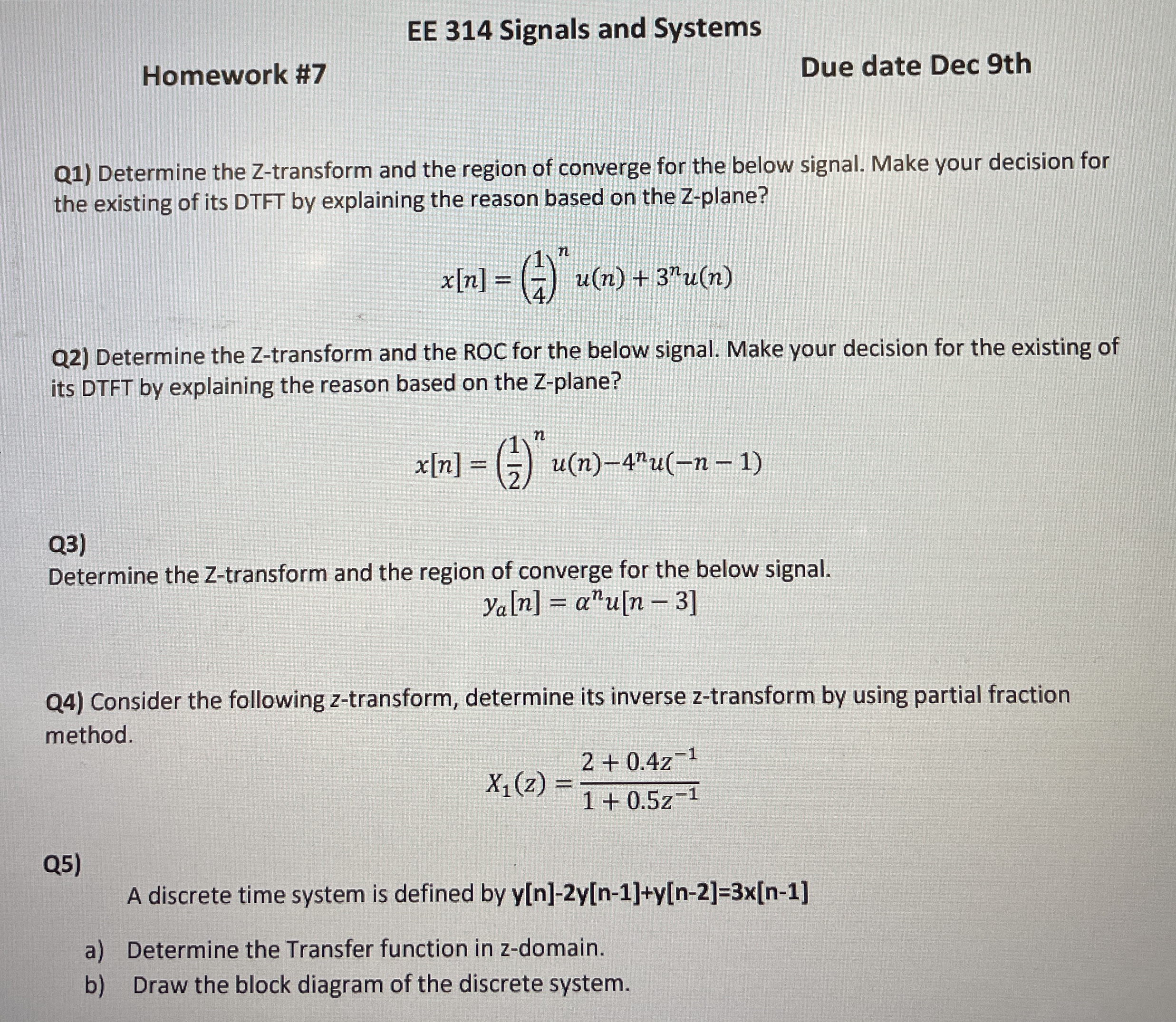 EE 3 1 4 Signals and Systems Homework # 7 Due