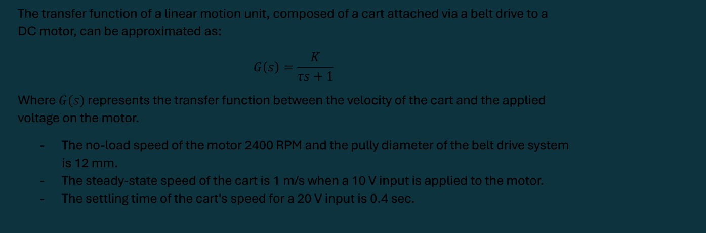 The transfer function of a linear motion unit,
