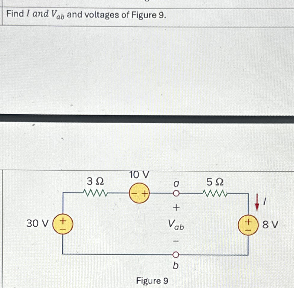 Find I and V a b and voltages of Figure 9 .