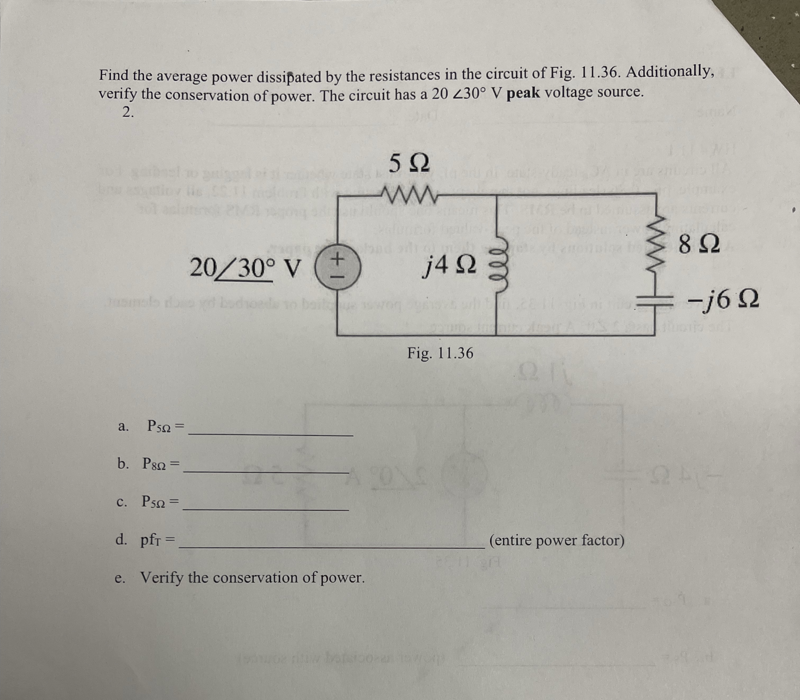 Find the average power dissipated by the