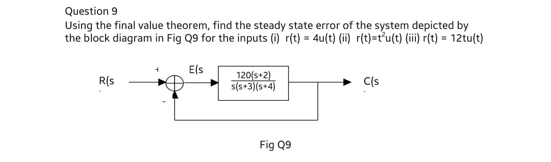 Question 9 Using the final value theorem, find