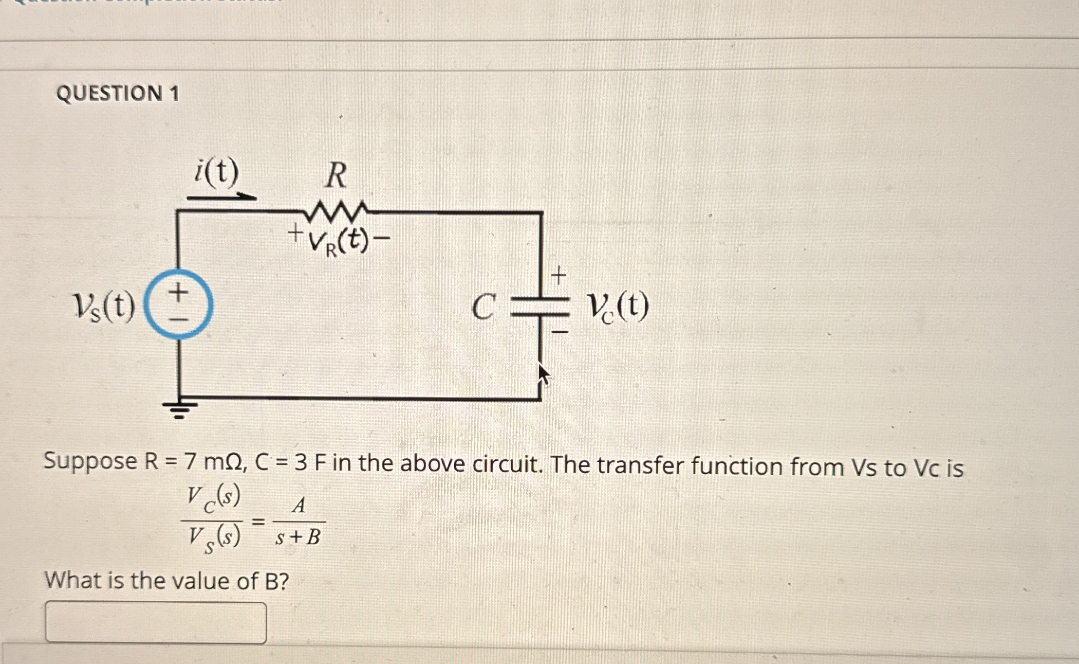 QUESTION 1 Suppose R = 7 m , C = 3 F in the above
