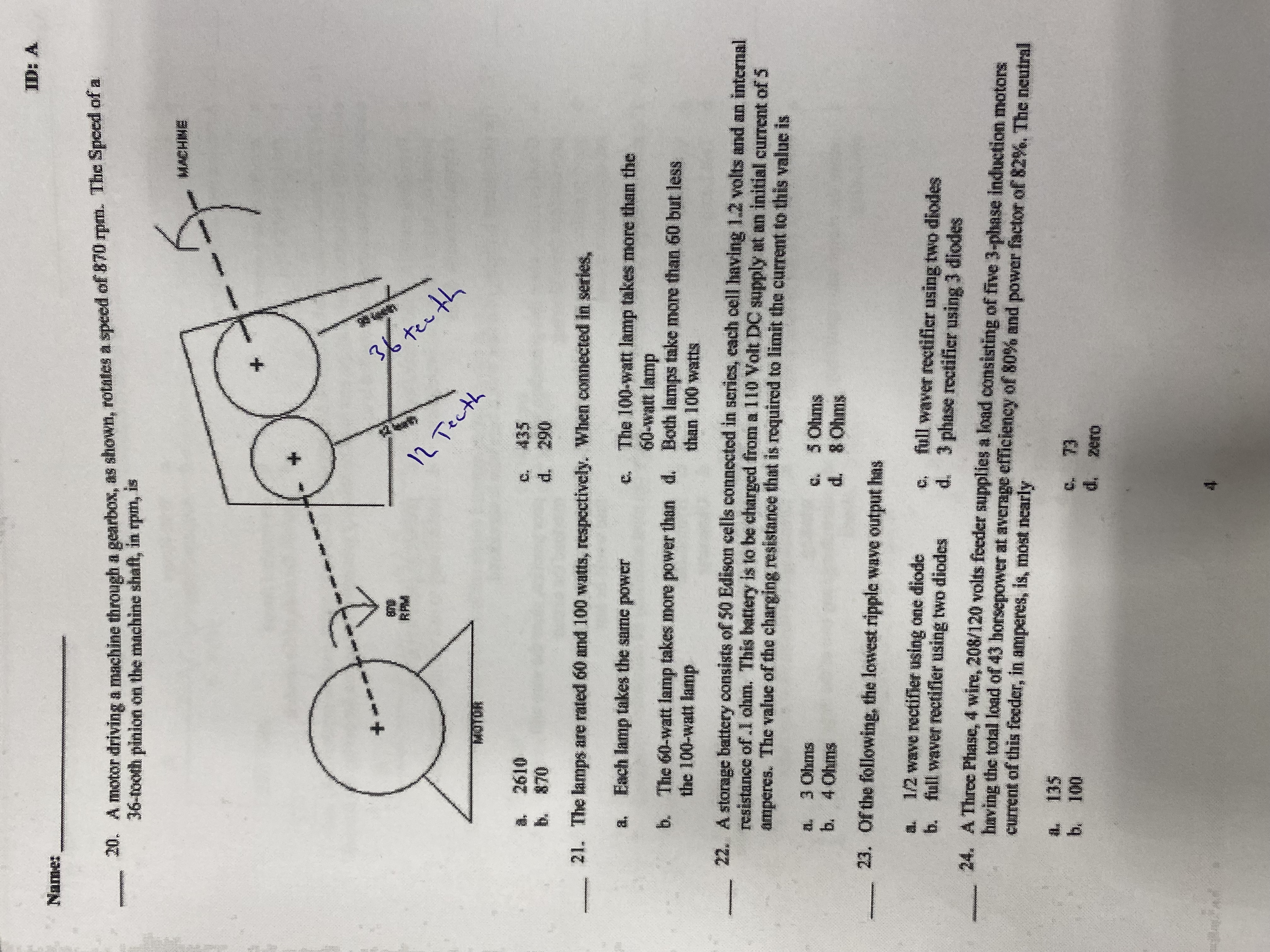 Name: III A q , 2 0 . A motor driving a machine
