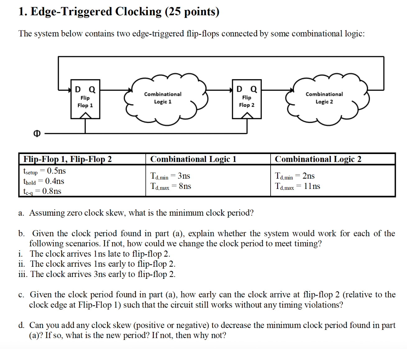 1 . Edge - Triggered Clocking ( 2 5 points ) The