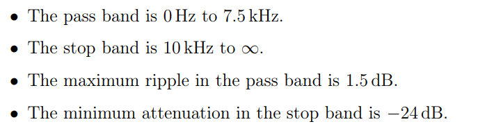 Design a Chebyshev LPF that has the following