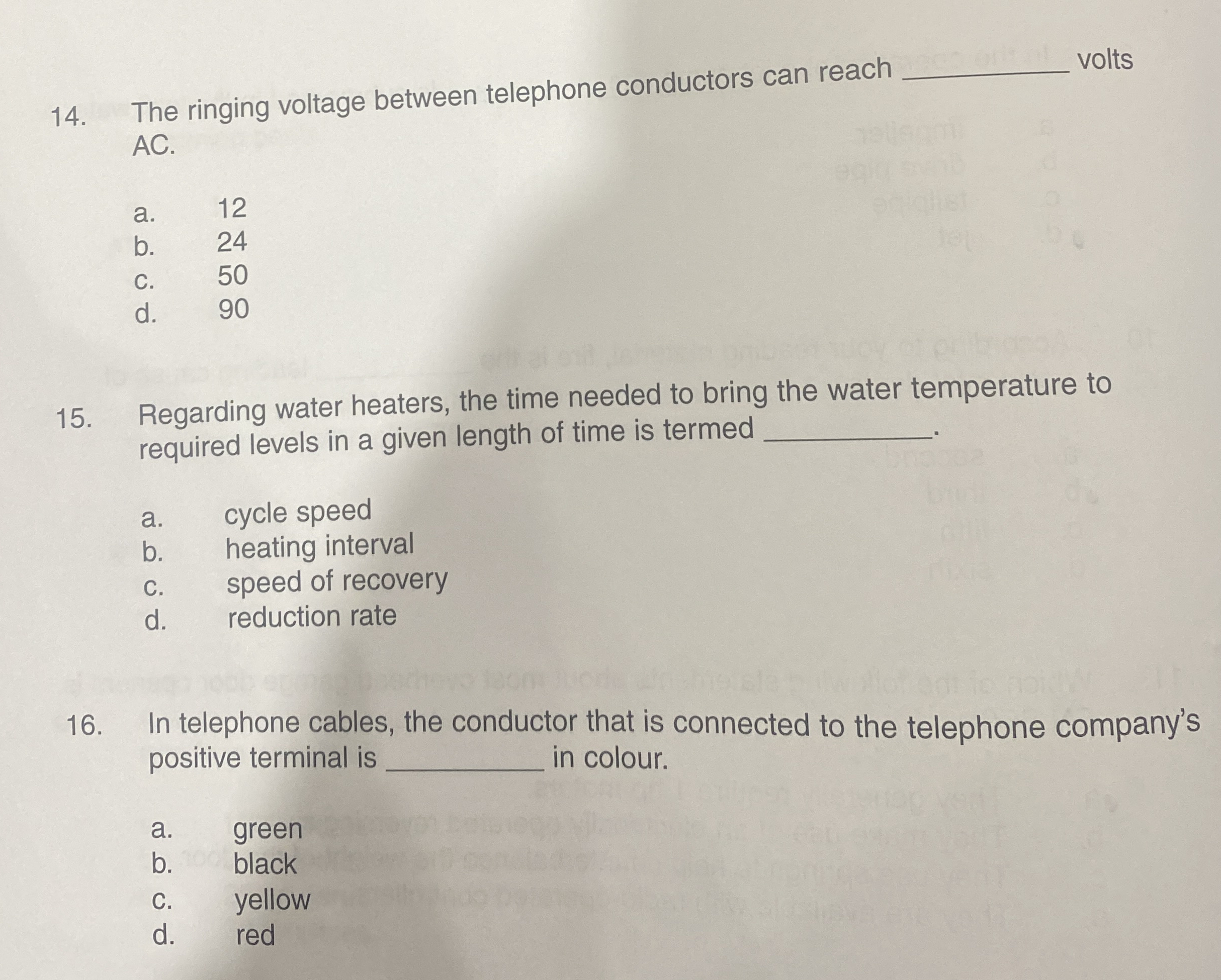 The ringing voltage between telephone conductors