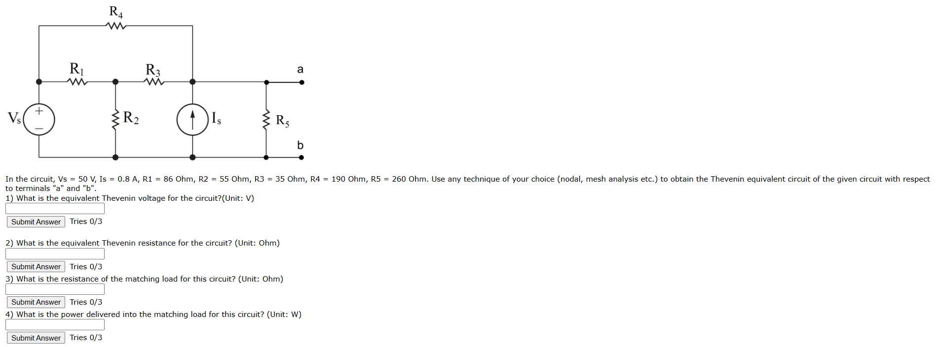 to terminals " a " and " b " . 1 ) What is the