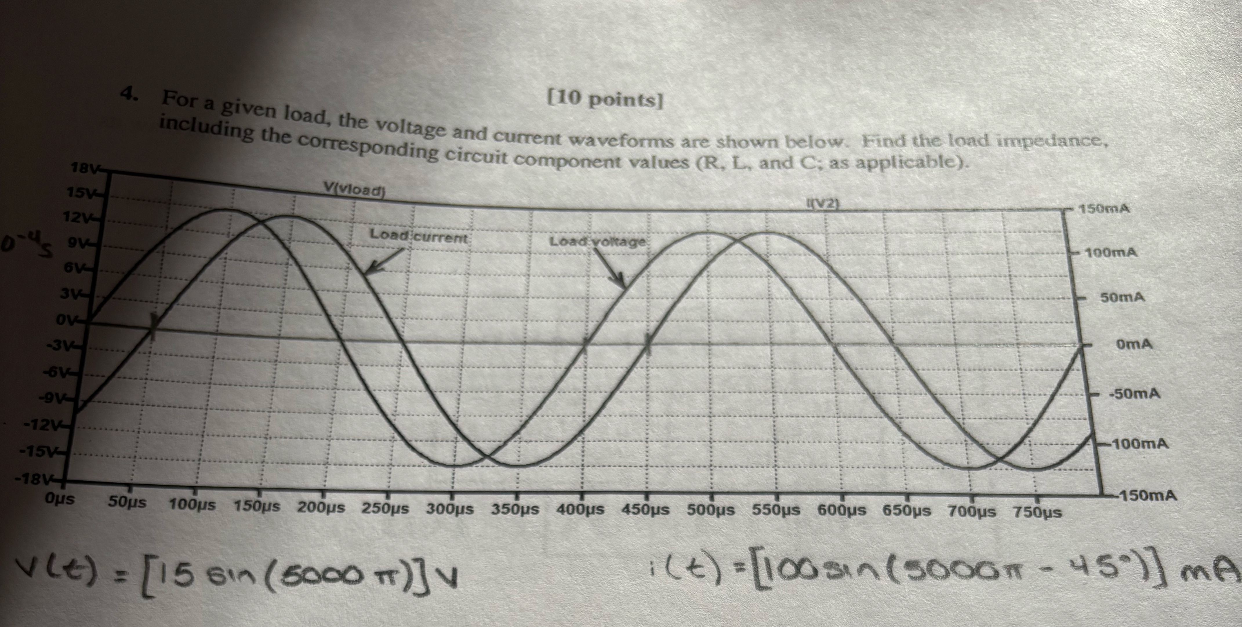 [ 1 0 points ] 4 . For a given load, the voltage