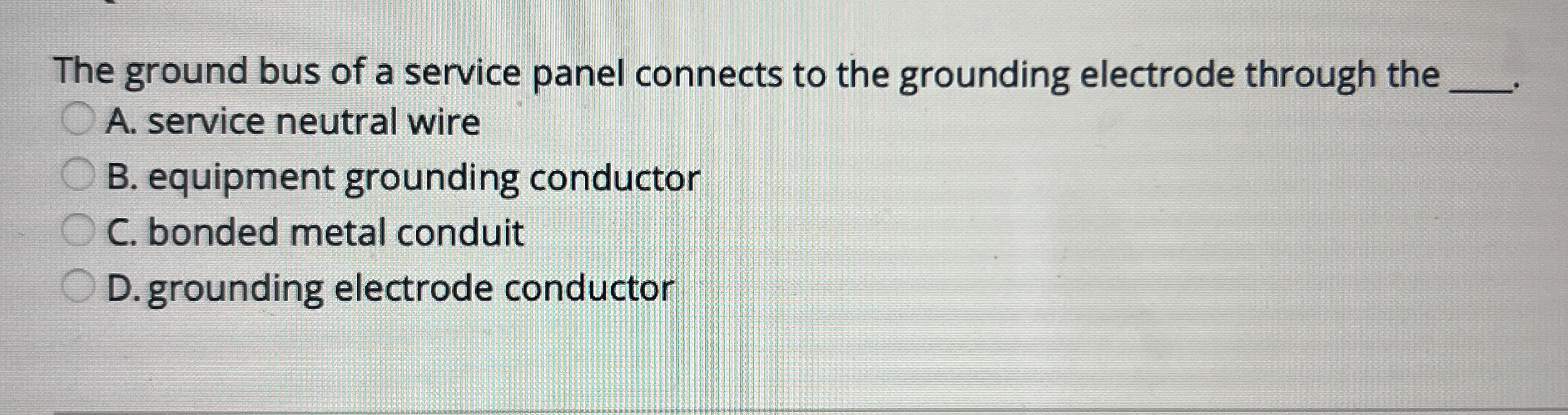 The ground bus of a service panel connects to the