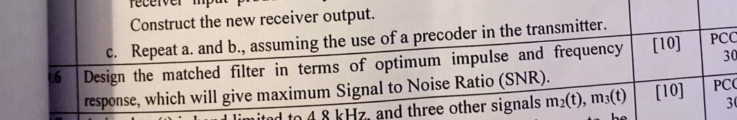 Design the matched filter in terms of optimum
