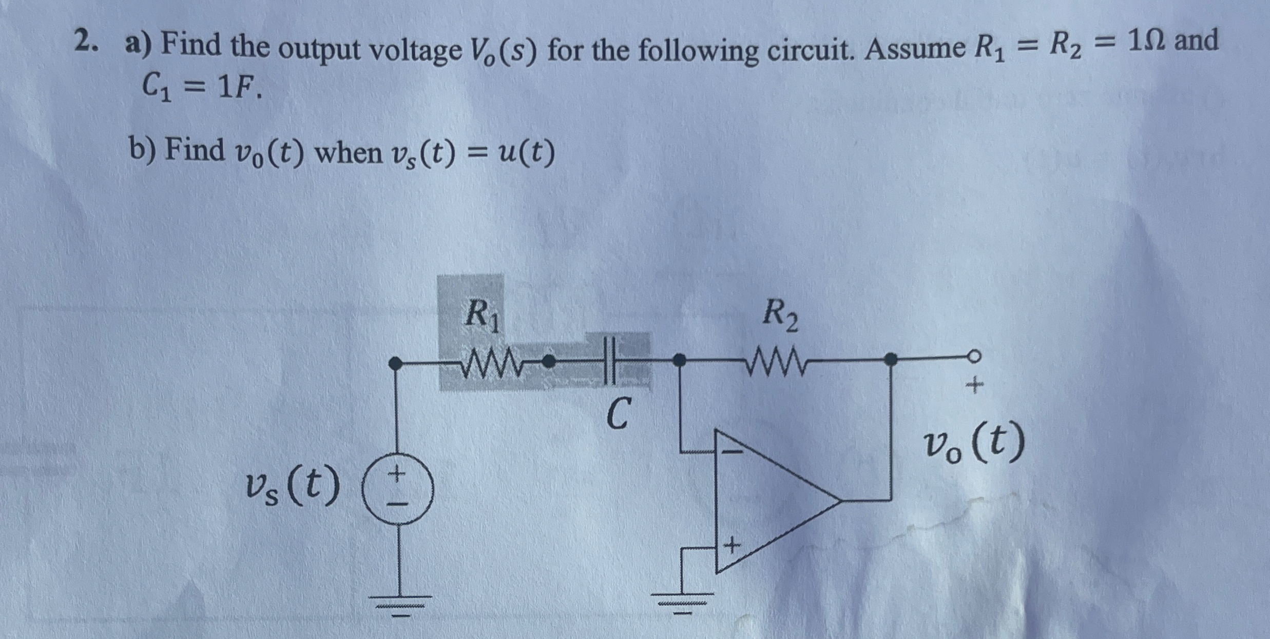 a ) Find the output voltage V o ( s ) for the