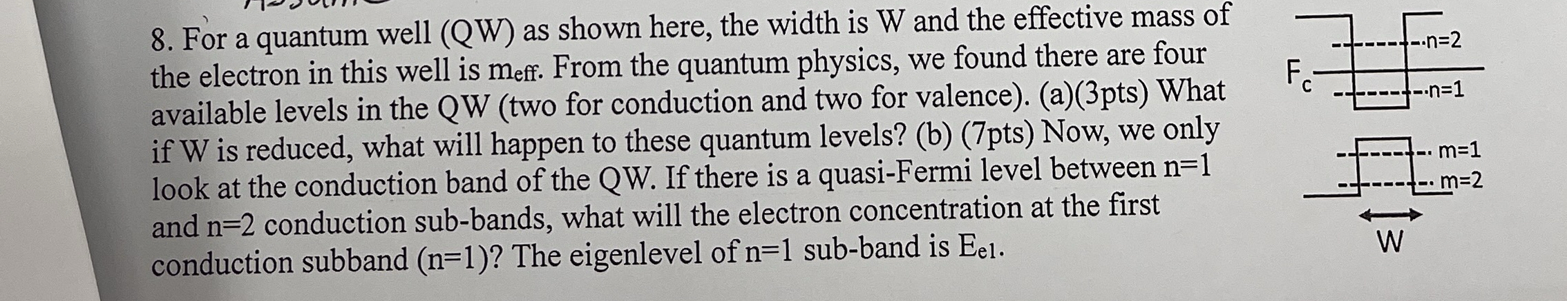 For a quantum well ( Q W ) as shown here, the