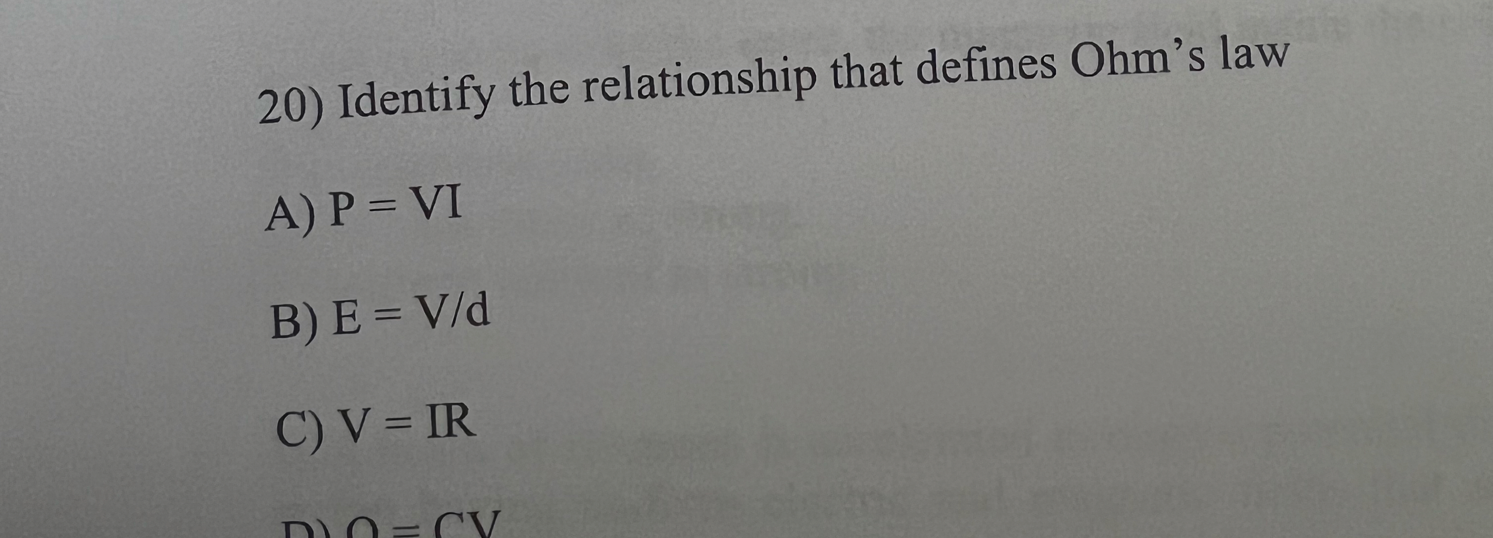 Identify the relationship that defines Ohm's law
