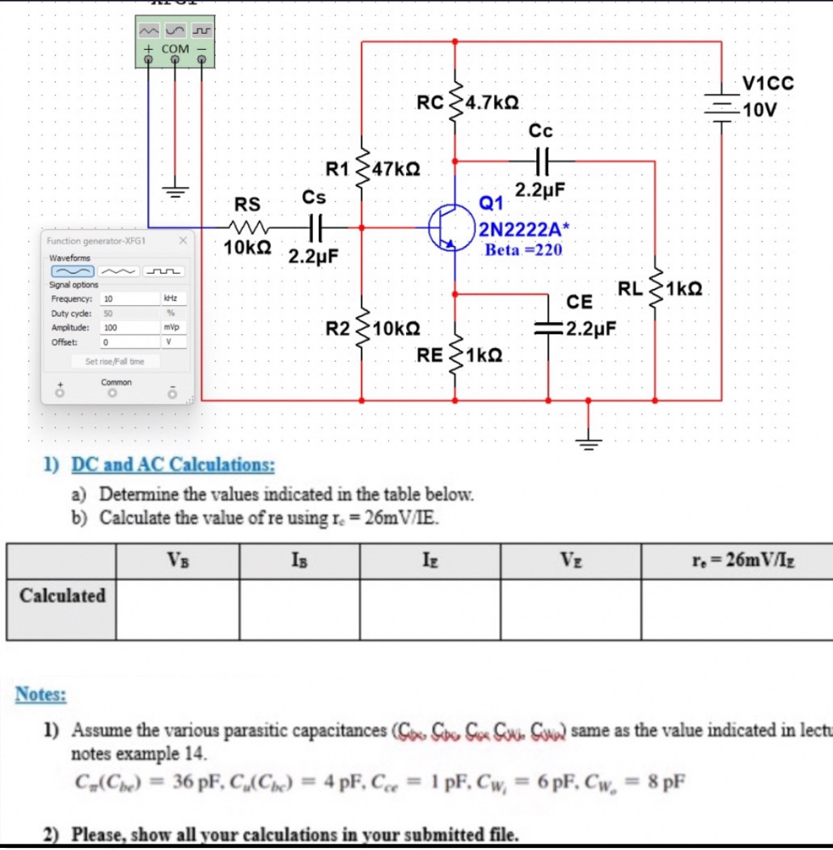 DC and AC Calculations: a ) Determine the values