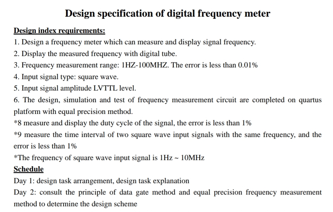Design specification of digital frequency meter